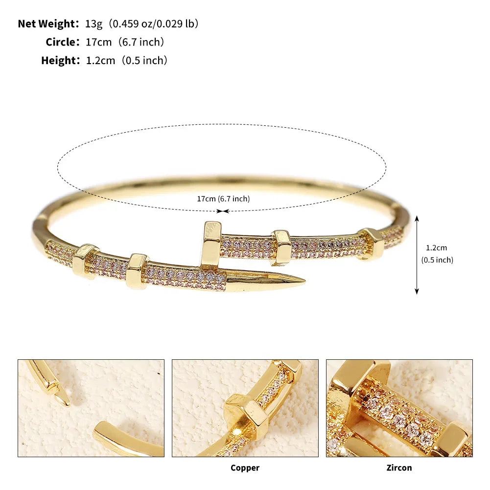 Trendy Zircon Nail Screw Bracelet for Women