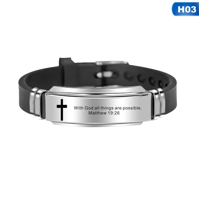Bible Verse Faith Silicone Cross Bracelet