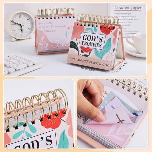 Christian Floral Bible Verse Calendar, 365 Days Scripture Inspirational Quotes Flip Desk Calendar, Gift for Women, Men, Believer