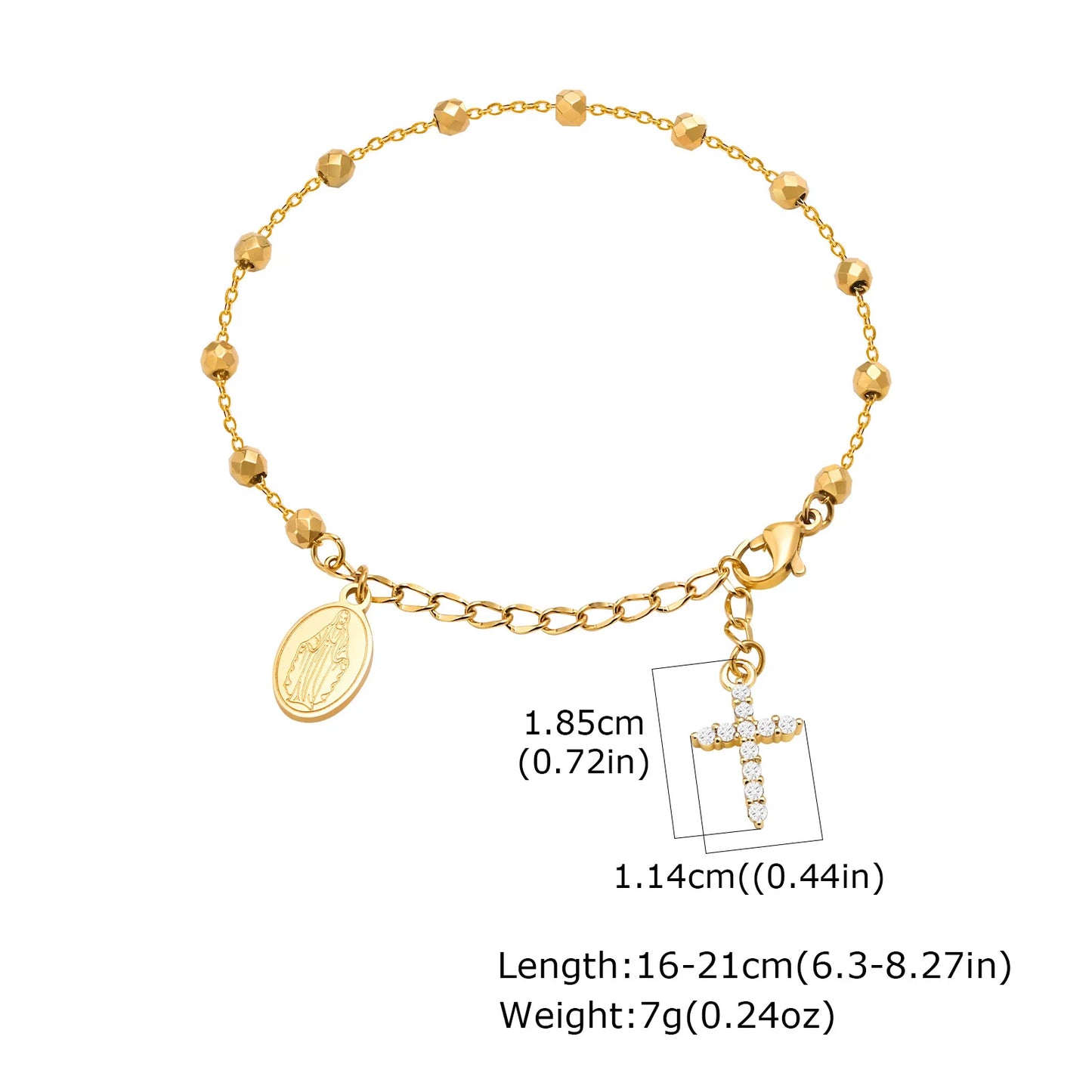 Stainless Steel Cubic Zirconia Cross Rosary Bracelet