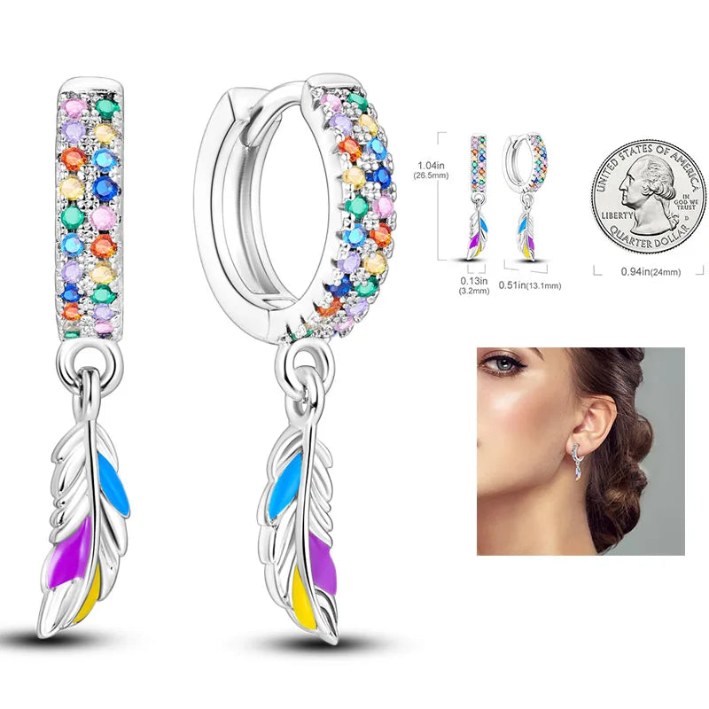 925 Silver Heart & Star Zircon Hoop Earrings