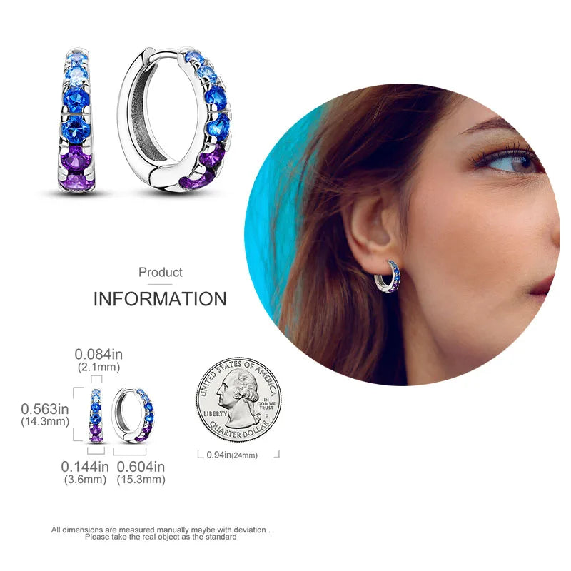 925 Silver Heart & Star Zircon Hoop Earrings