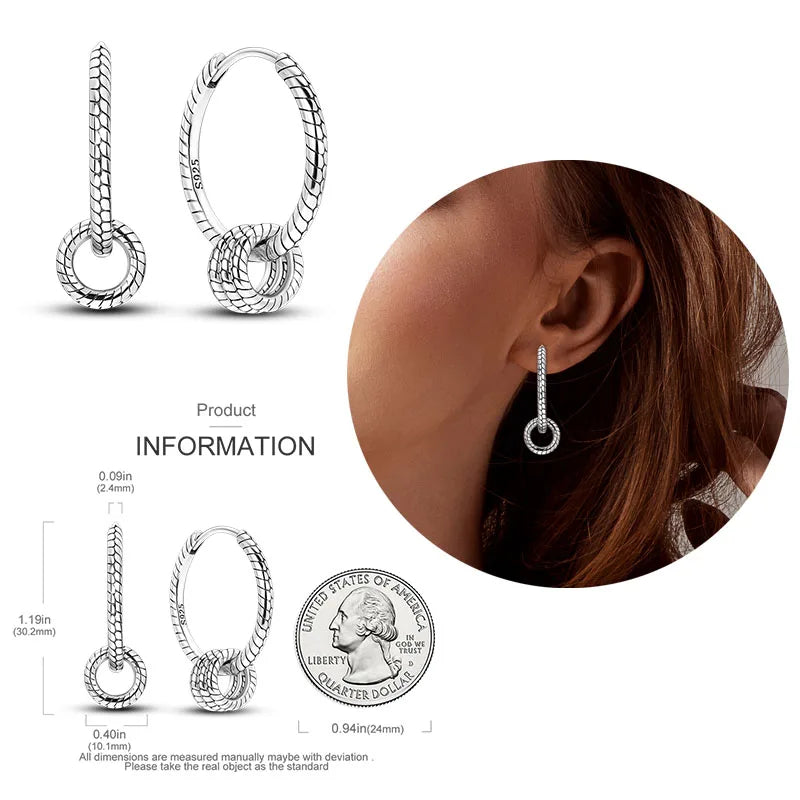 925 Silver Heart & Star Zircon Hoop Earrings