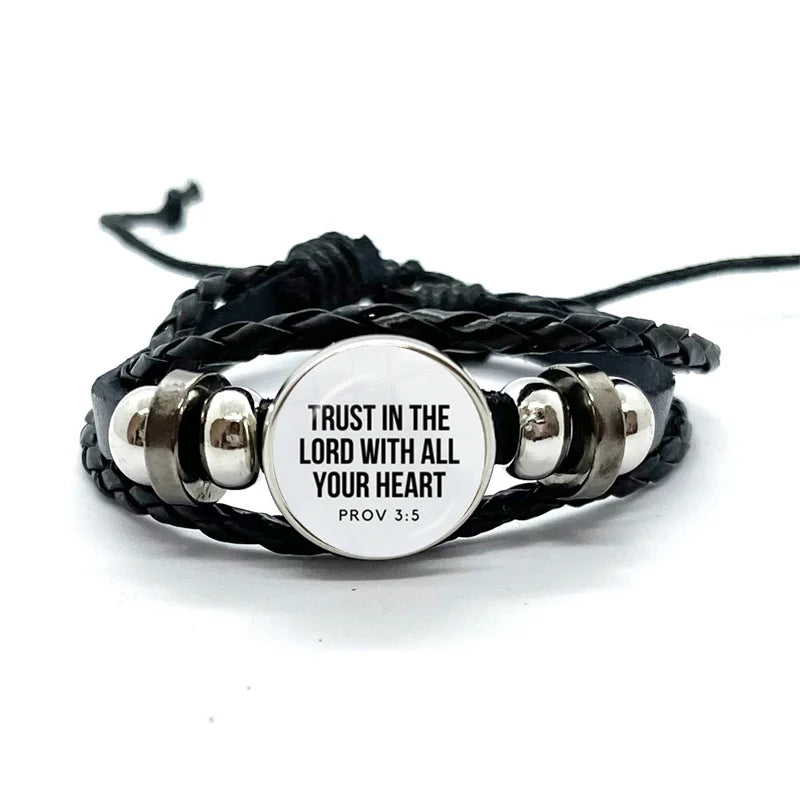 Multilayer Christian Faith Bible Verse Leather Bracelet