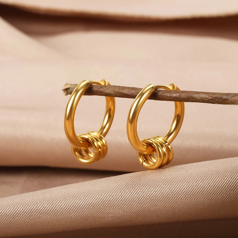 Stainless Steel Gold Heart Zircon Hoop Earrings