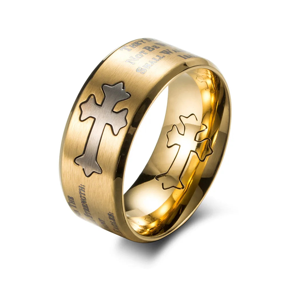 Isaiah Bible Verse Cross Men’s Stainless Steel Ring