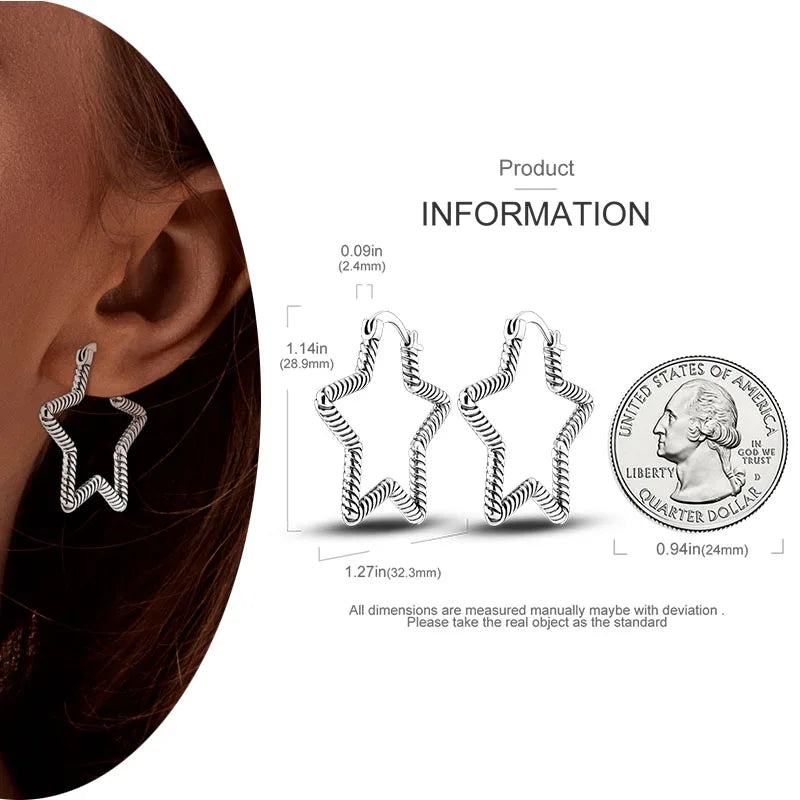 925 Silver Heart & Star Zircon Hoop Earrings