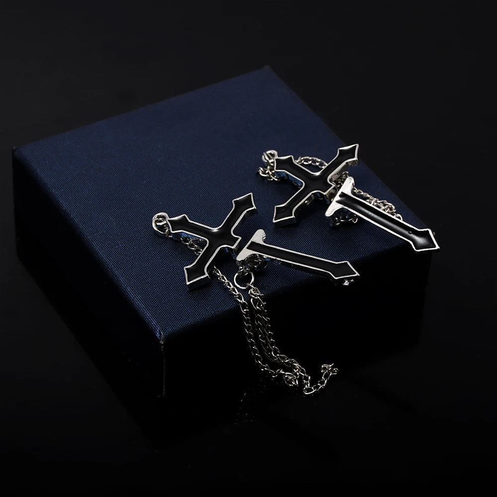 Unisex Vintage Black Cross Chain Earrings