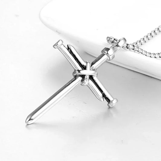 Retro Nail Cross Necklace for Women Men Vintage Cross Pendant Clavicle Chain DIY Jewelry Accessories Gift Gothic Decor