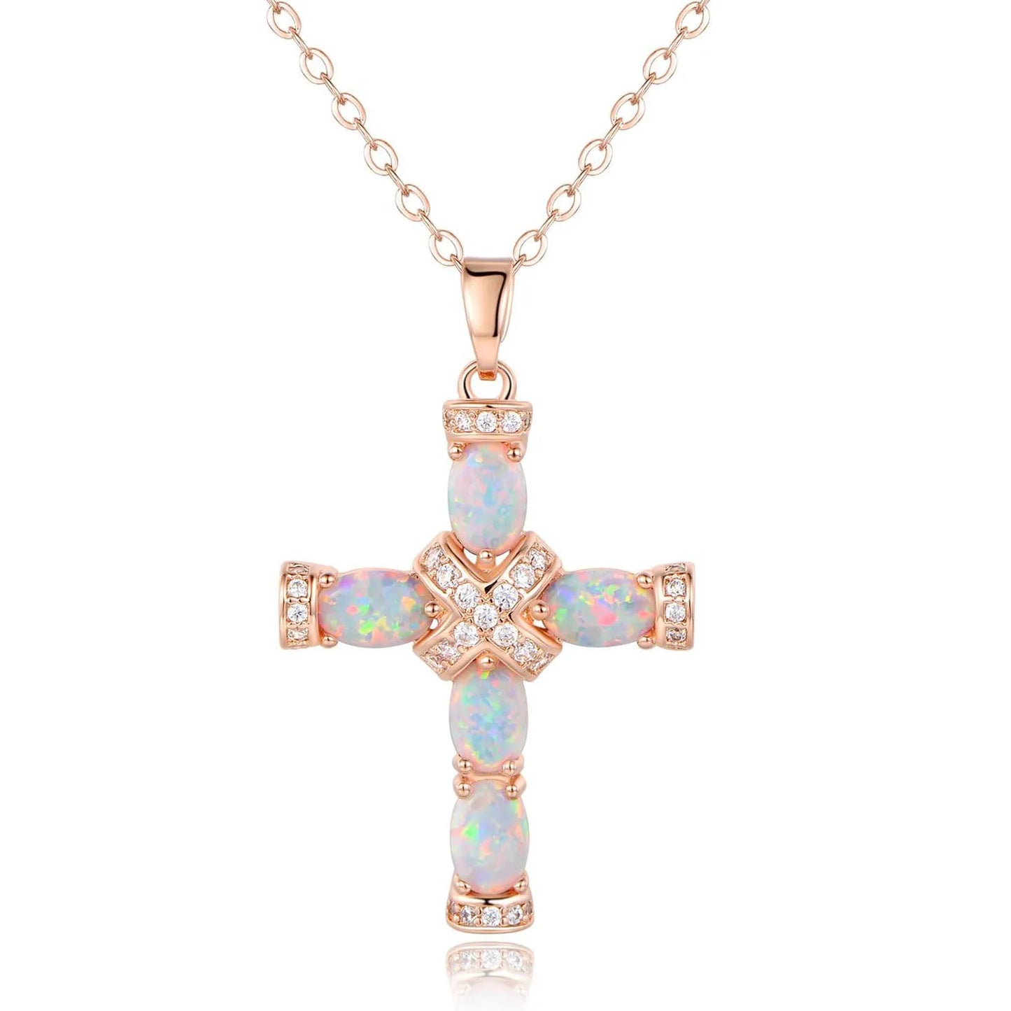 Created Opal Cross with Chain Necklaces Pendants Women Men Cubic Zirconia Cross Necklace for Women Cross Faith Pendant - Blessings is Here