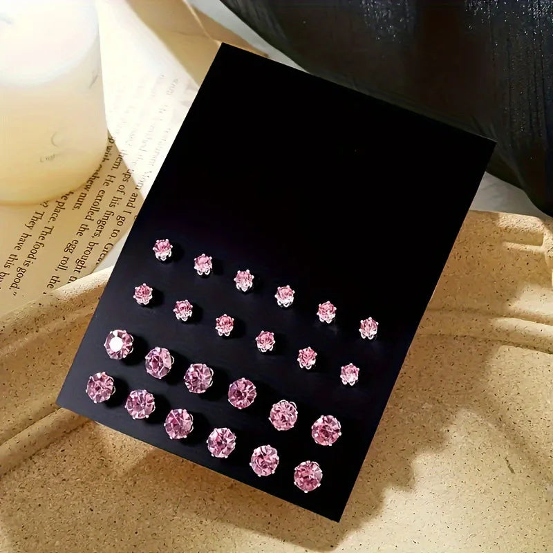 12-Pair Zirconia Stud Earring Set