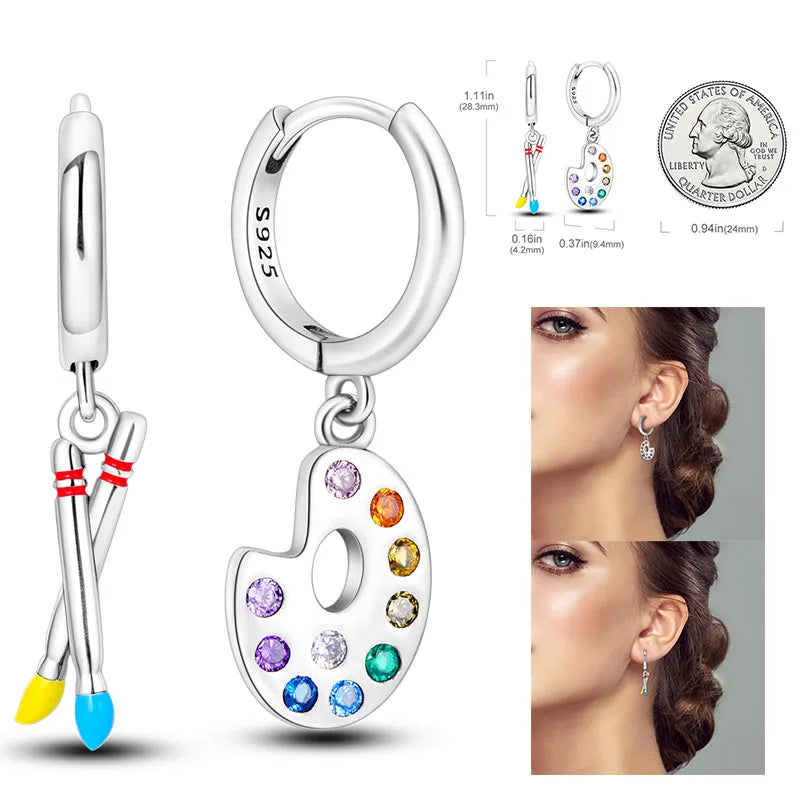 925 Silver Heart & Star Zircon Hoop Earrings