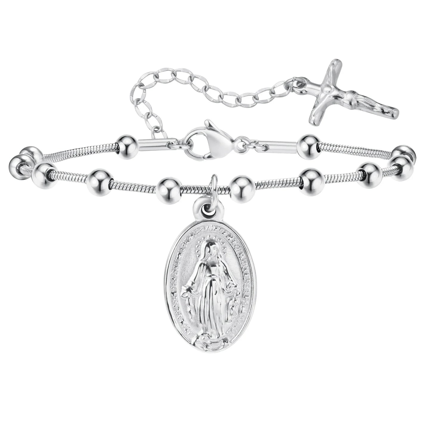 Cross & Virgin Mary Gold Rosary Bracelet