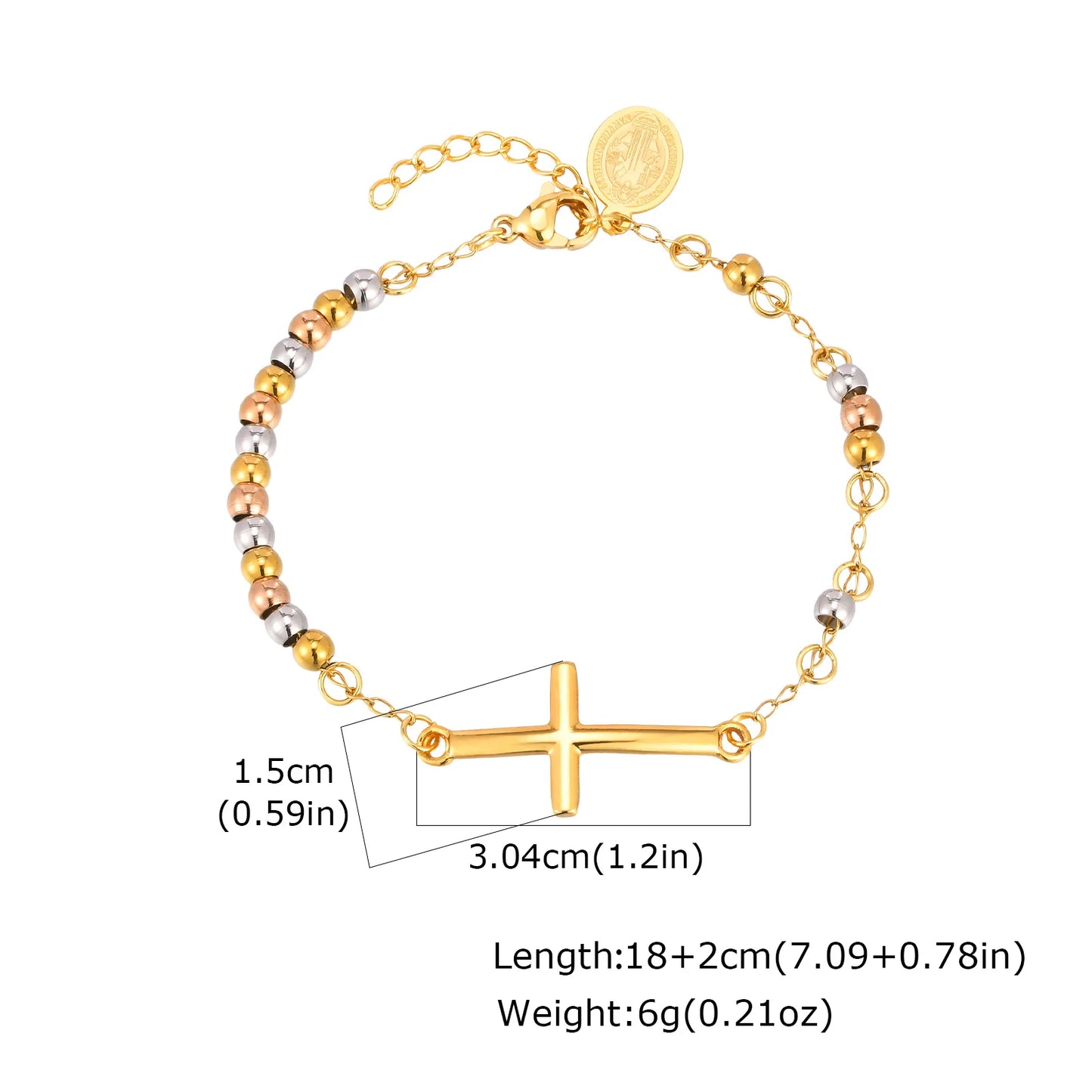 Vnox Saint Benedict Cross Bracelets,Stainless Steel Bead Chain Stretch Strand Bracelets For Women Men,Religion Jewelry Christ - Blessings is Here