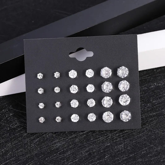White Crystal Stud Earring Set