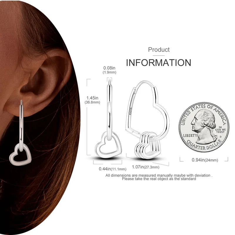 925 Silver Heart & Star Zircon Hoop Earrings