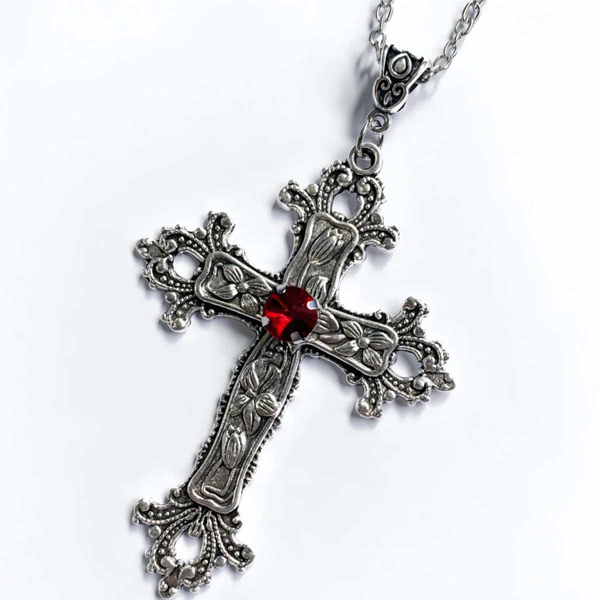 Gothic Unisex Punk Crystal Big Cross Necklace