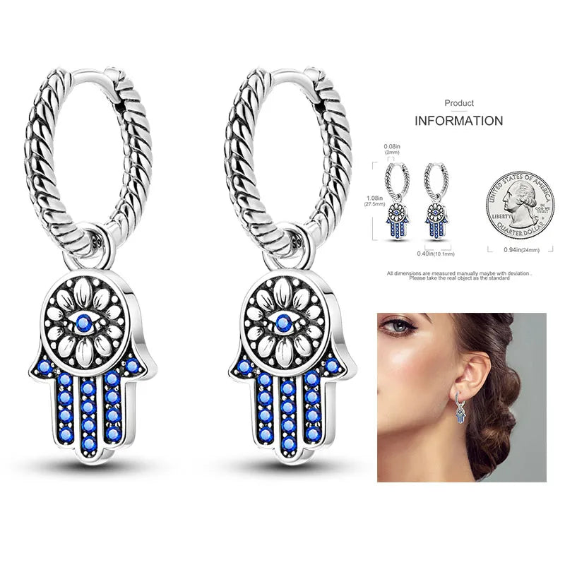 925 Silver Heart & Star Zircon Hoop Earrings