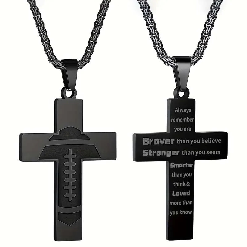 Stainless Steel Sports Cross Necklace Bible Verse Jewelry