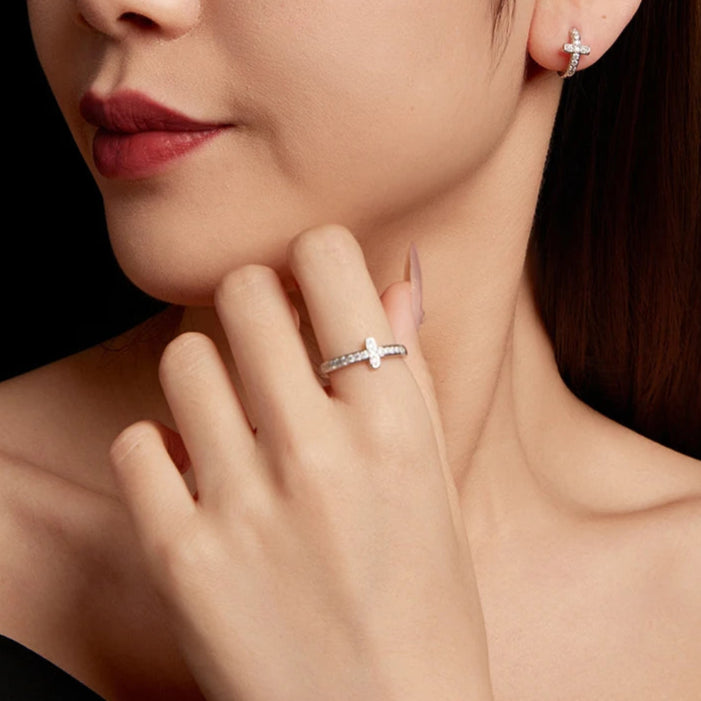 Stackable Eternity Moissanite Cross Ring