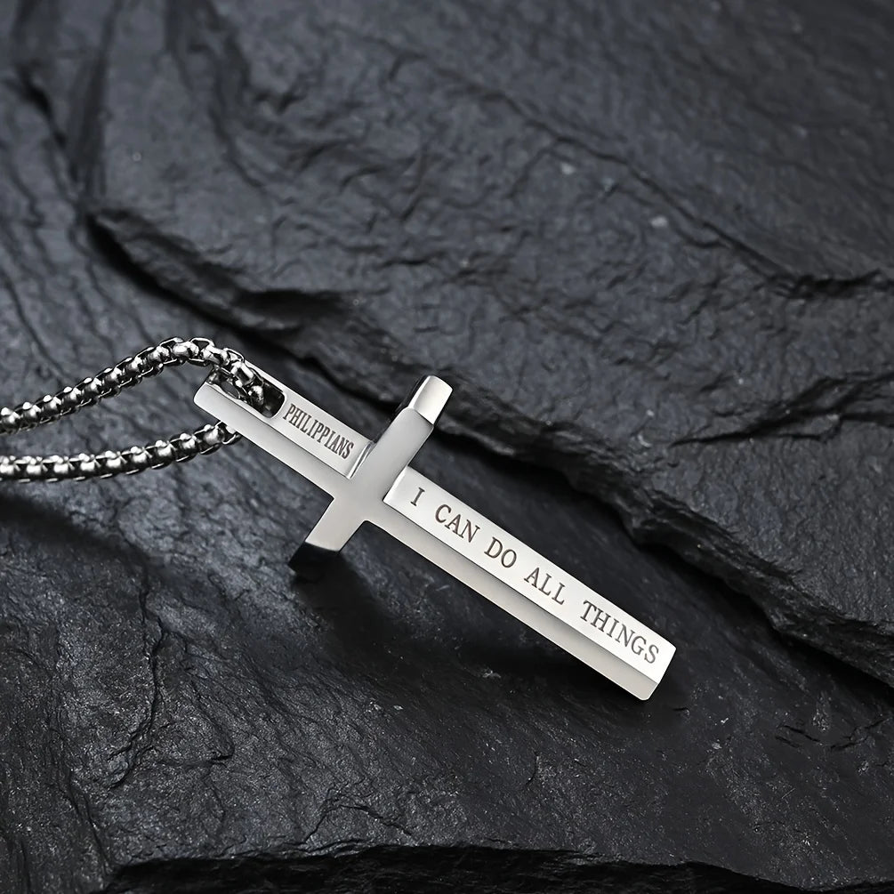 304L Stainless Steel Jesus Cross Necklace Men Women Bible Verse Spiritual Necklace for Men Jewelry - Blessings is Here