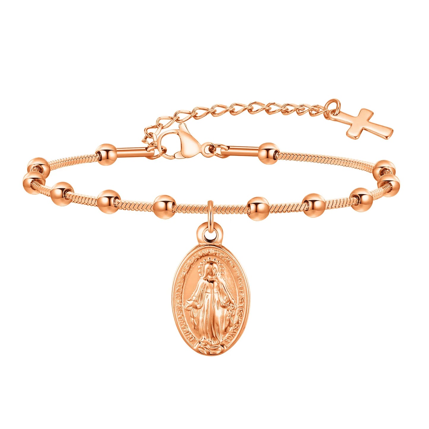 Cross & Virgin Mary Gold Rosary Bracelet