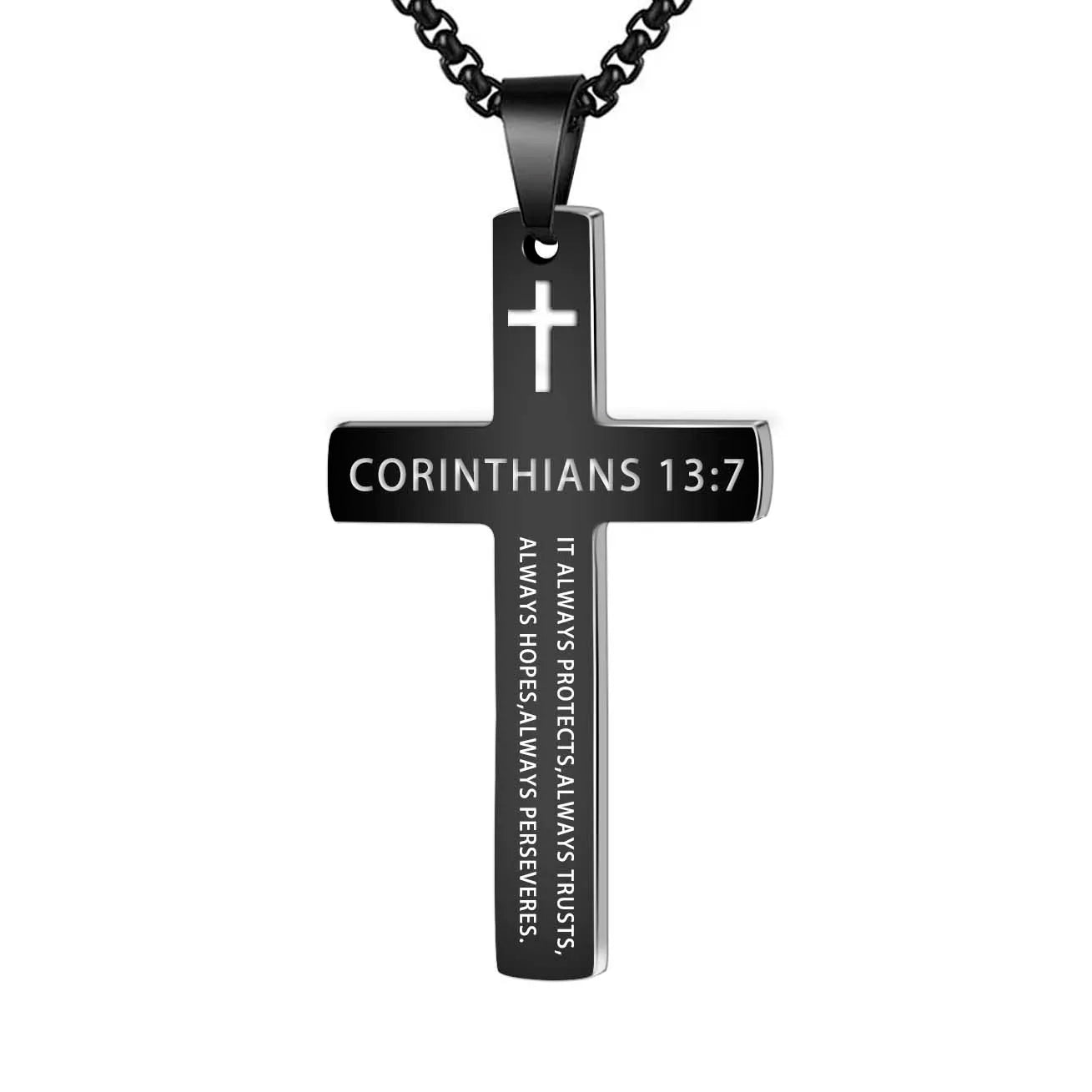 304L Stainless Steel Bible Verse Cross Necklace