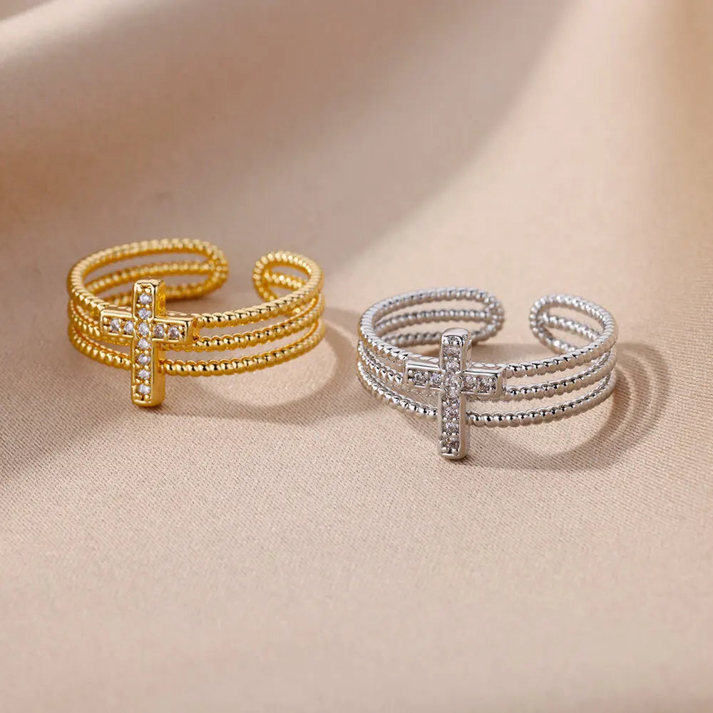 Luxury Zircon Cross Ring for Women