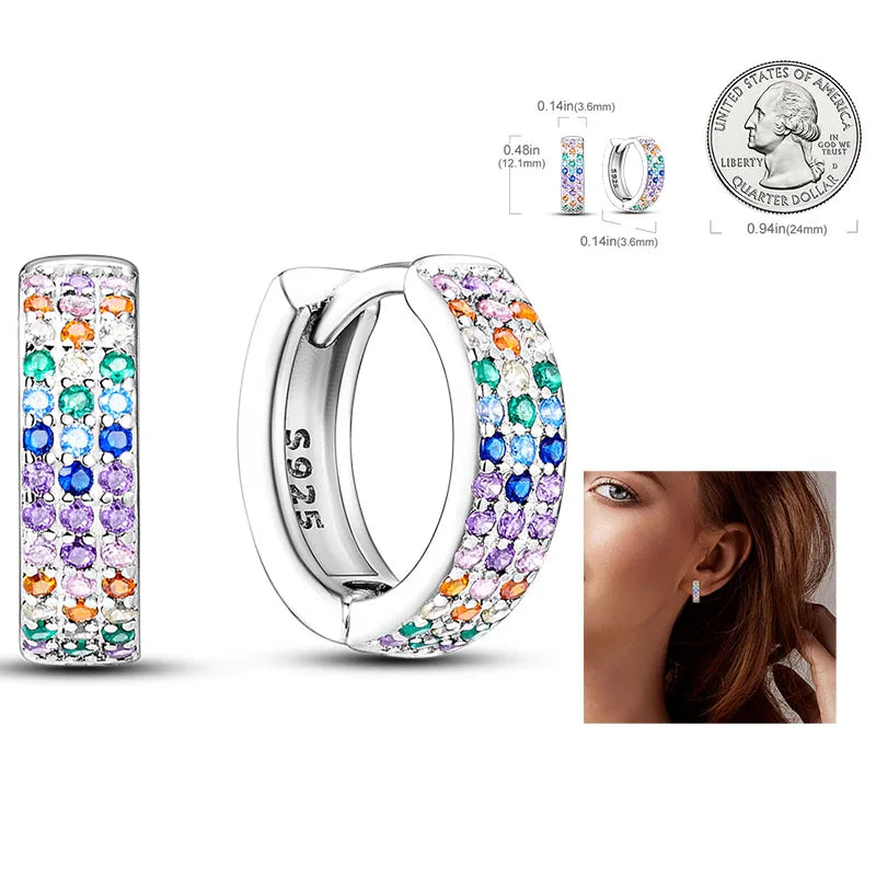925 Silver Heart & Star Zircon Hoop Earrings