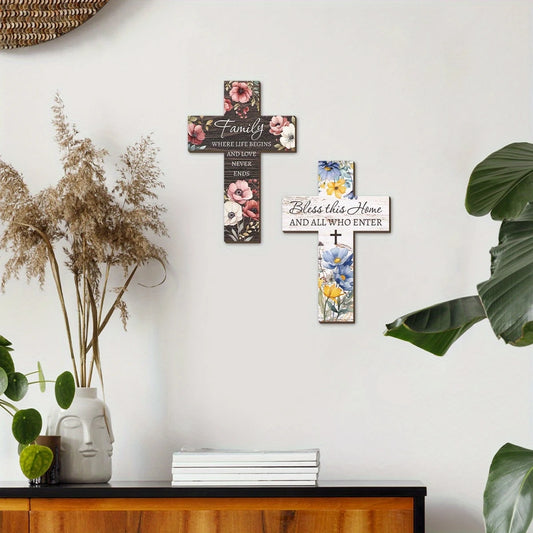 2D 12in Rustic Wooden Cross Wall Decoration Christian Prayer Room Home Decor Gift Farmhouse Style Handmade Wood Art Gifts