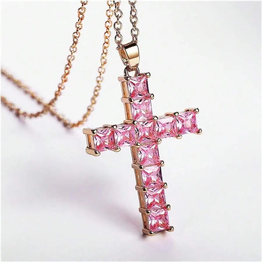 Gold Multi-Color Crystal Cross Necklace