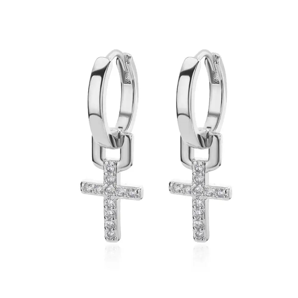 Stainless Steel Zircon Cross Dangle Christian Earrings