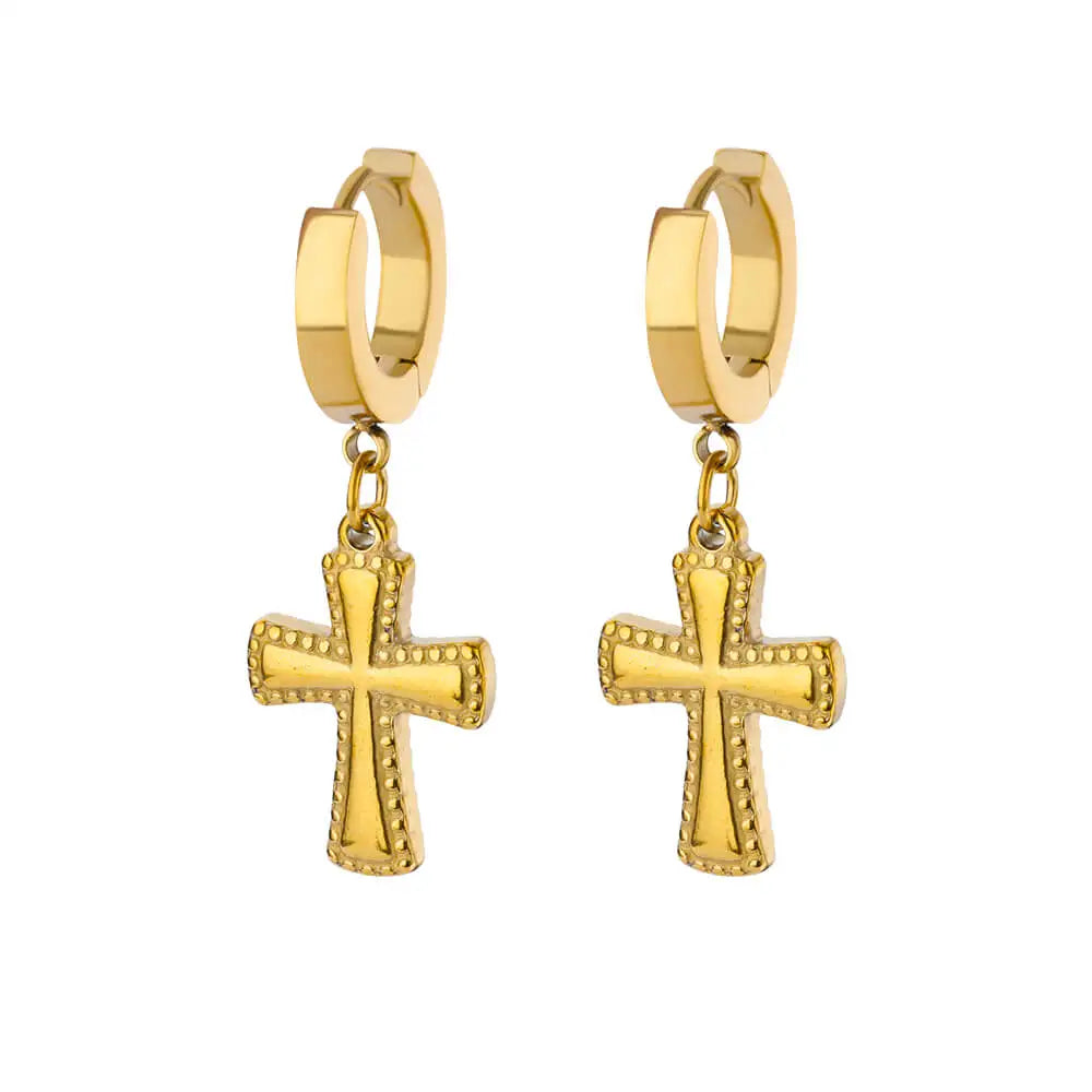Stainless Steel Zircon Cross Dangle Christian Earrings