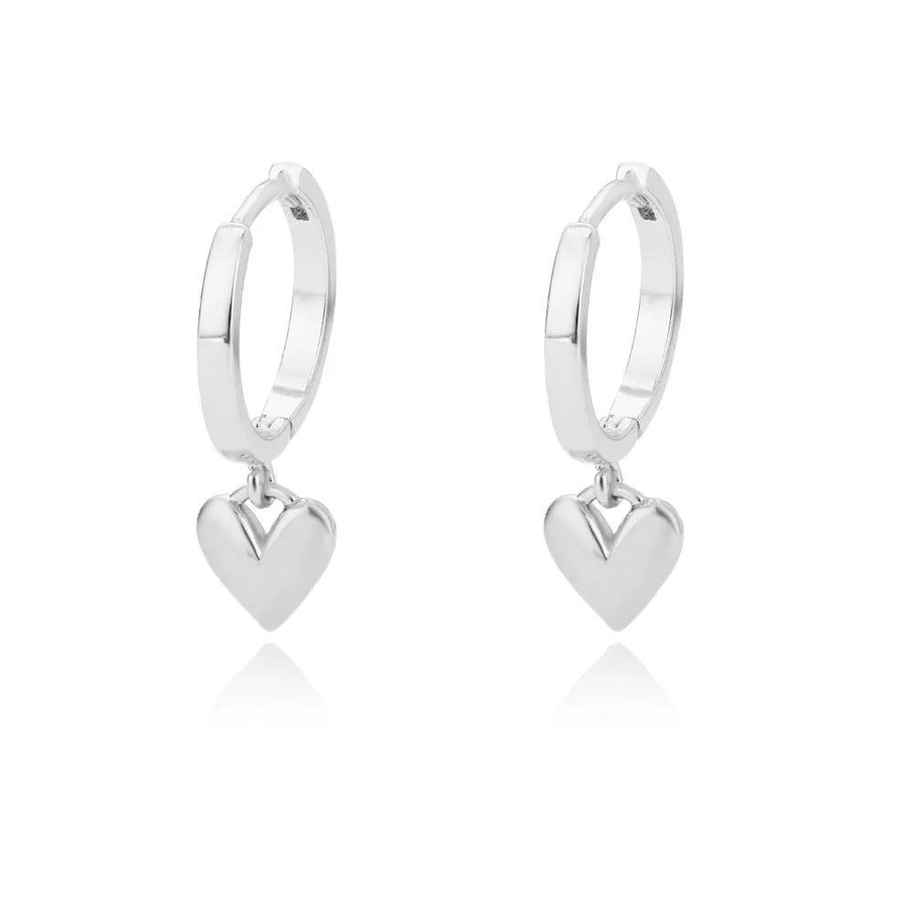 Stainless Steel Gold Heart Zircon Hoop Earrings
