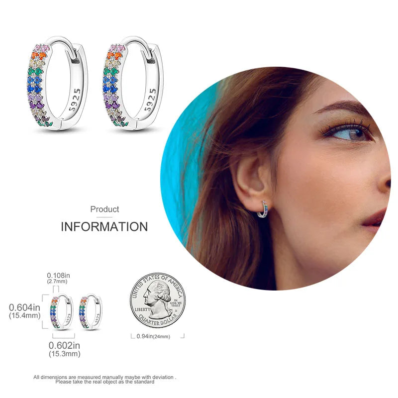 925 Silver Heart & Star Zircon Hoop Earrings