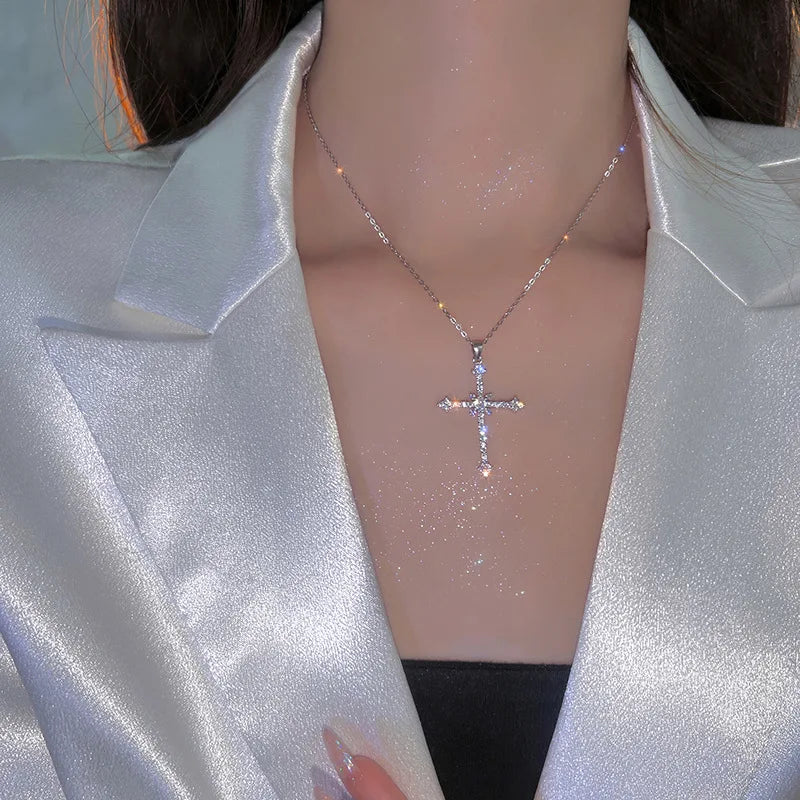 Women’s Crystal Zircon Cross Pendant Necklace