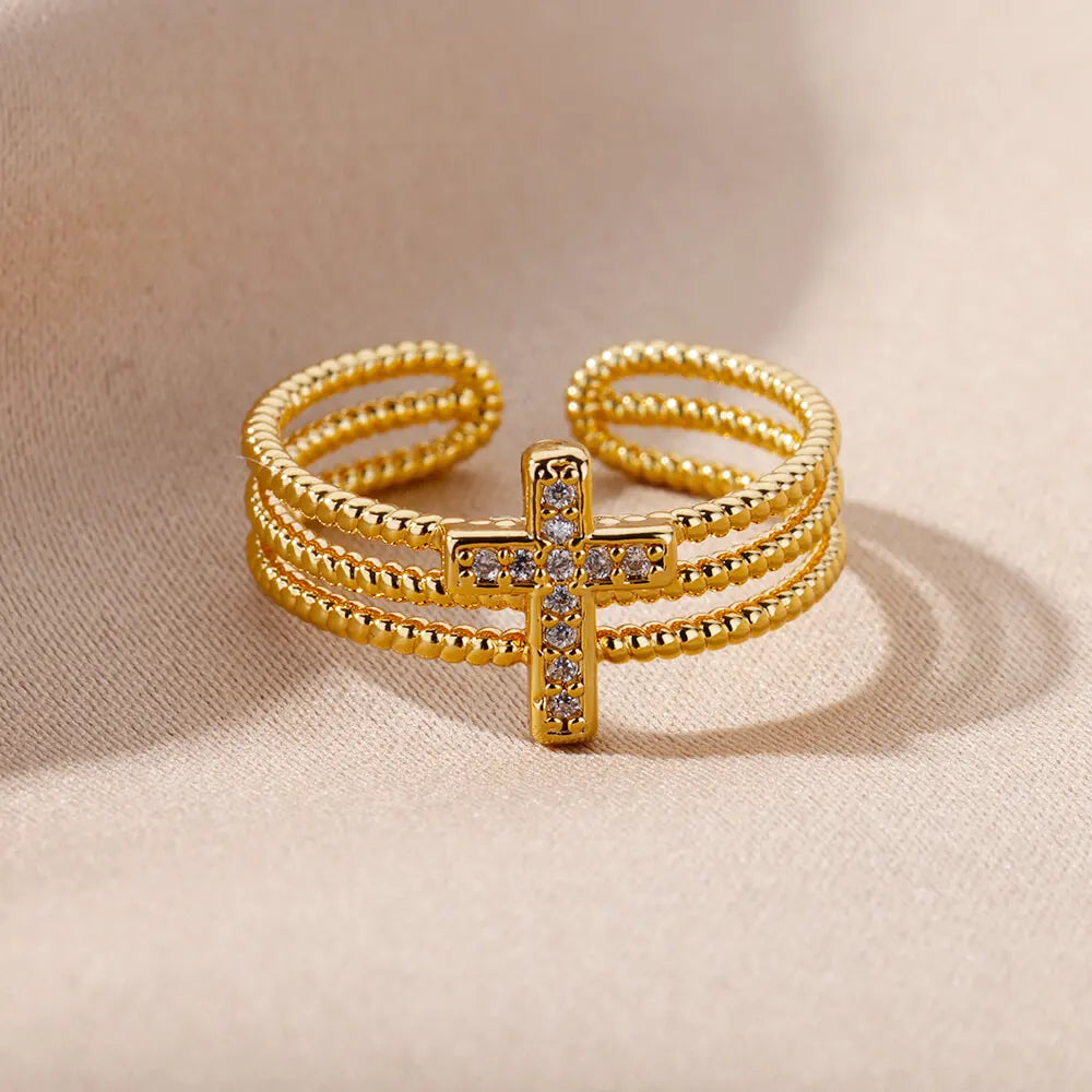 Luxury Zircon Cross Ring for Women