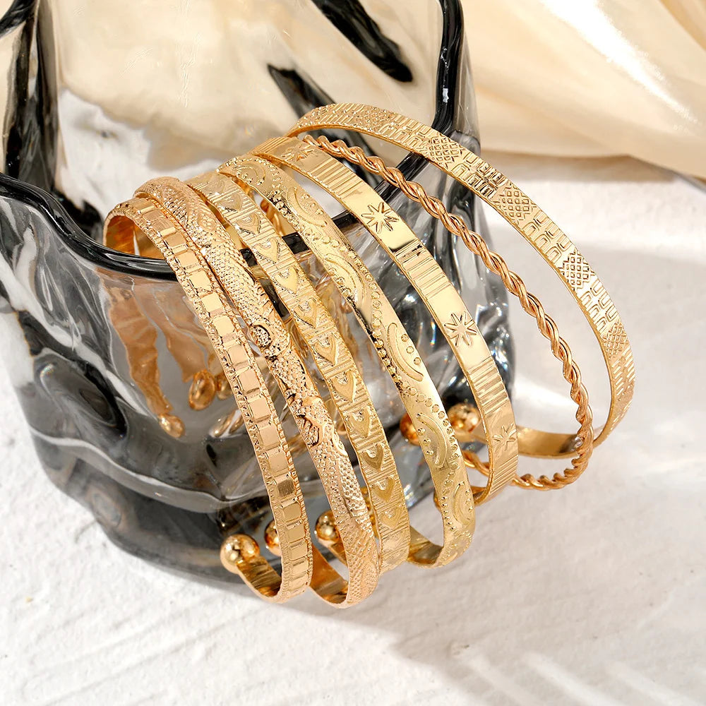 7-Piece Punk Gold Bracelet Set for Women