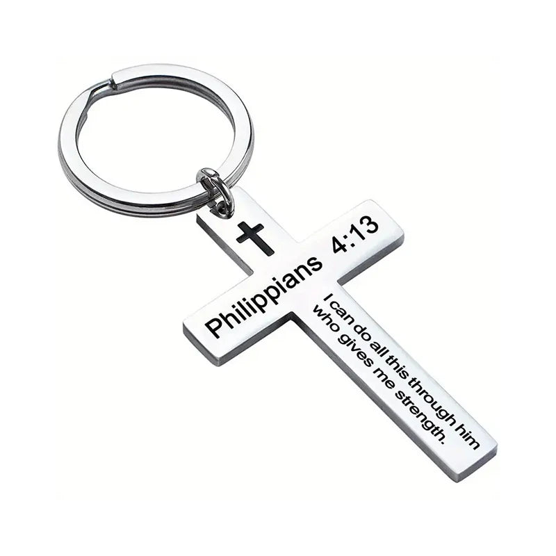 Stainless Steel Faith Christian Cross Bible Verse Keychain