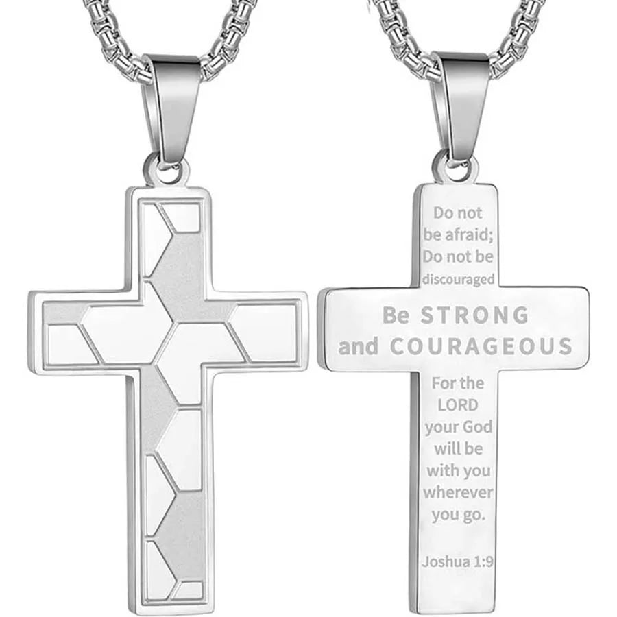 Stainless Steel Sports Cross Necklace Bible Verse Jewelry