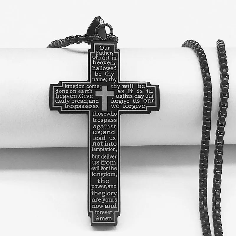 Stainless Steel Big Pendant Christian Bible Cross Necklace