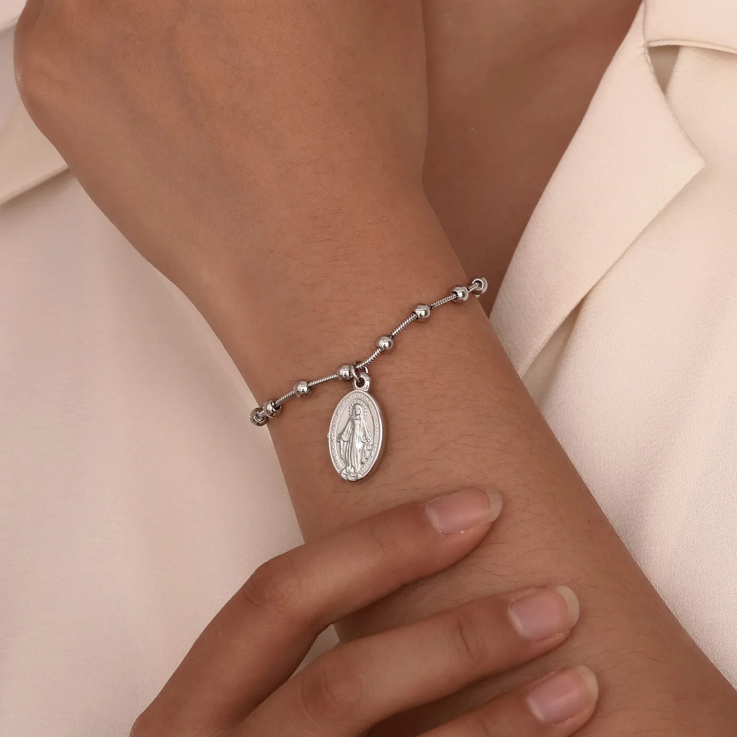Cross & Virgin Mary Gold Rosary Bracelet