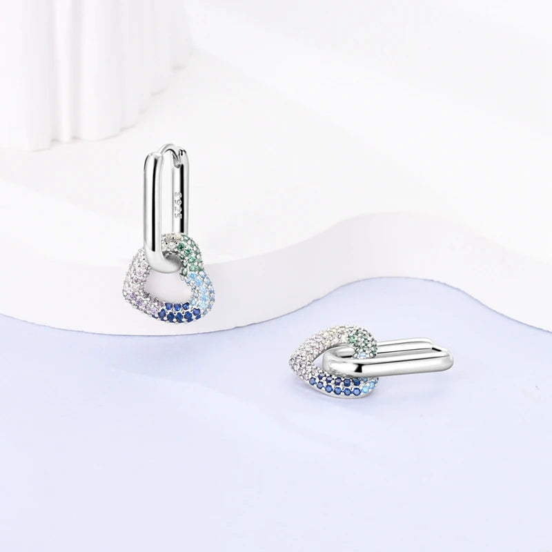 925 Silver Heart & Star Zircon Hoop Earrings