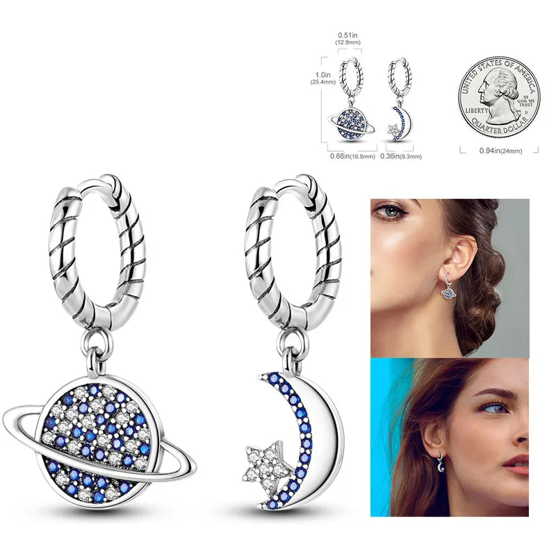 925 Silver Heart & Star Zircon Hoop Earrings