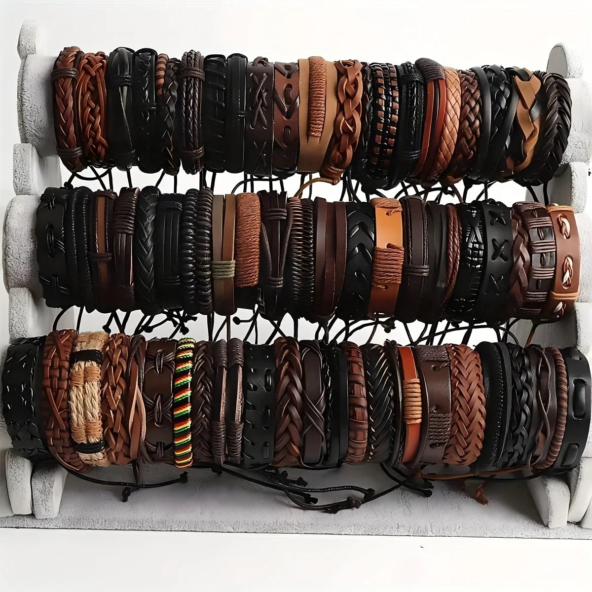 Braided Leather & Bead Bracelet Set