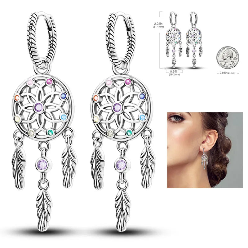 925 Silver Heart & Star Zircon Hoop Earrings