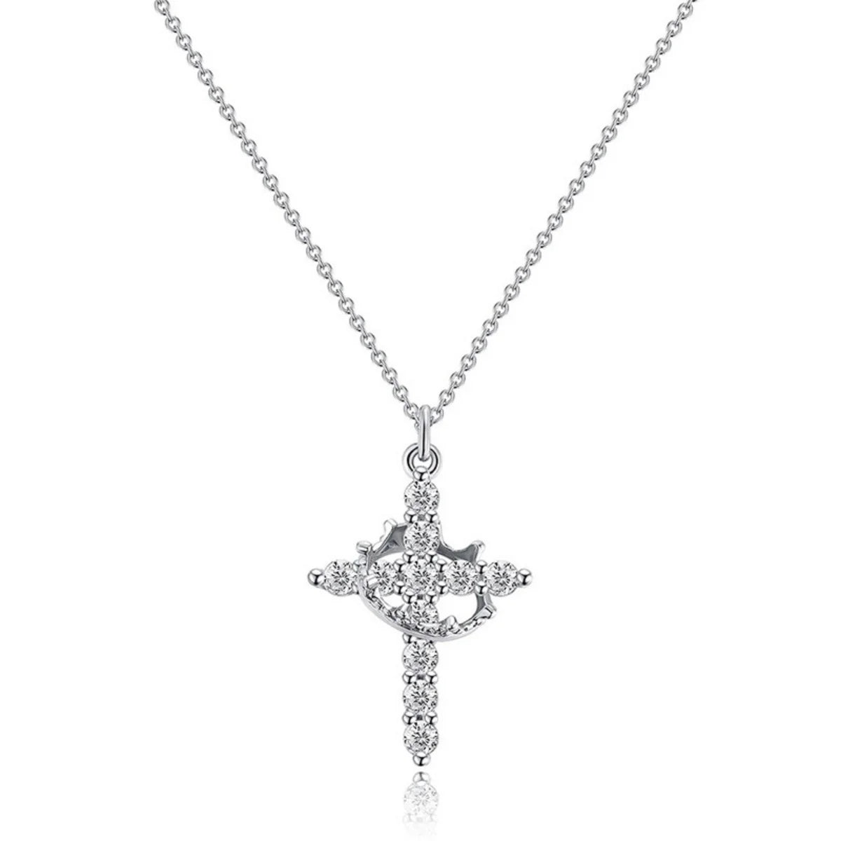Rotatable Crown Zircon Cross Pendant Necklace Light Luxury Shiny Cross Stainless Steel Chain Choker For Women Men Prayer Jewelry - Blessings is Here