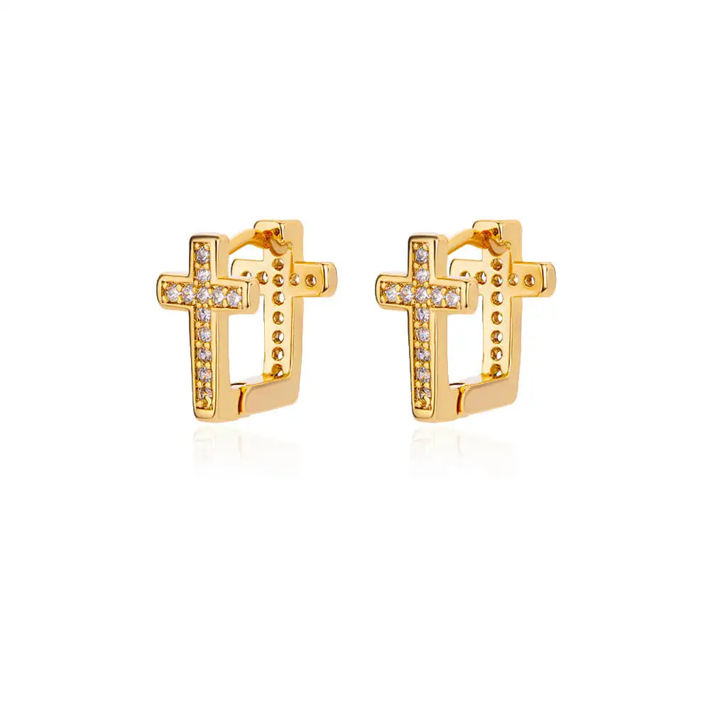 Stainless Steel Zircon Cross Dangle Christian Earrings