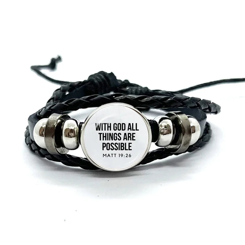 Multilayer Christian Faith Bible Verse Leather Bracelet