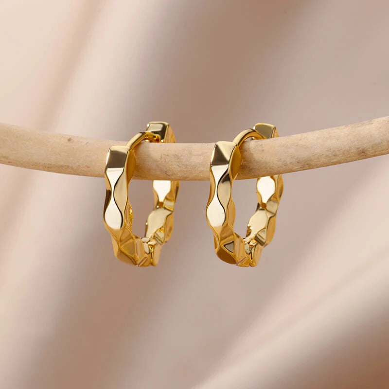 Stainless Steel Gold Heart Zircon Hoop Earrings